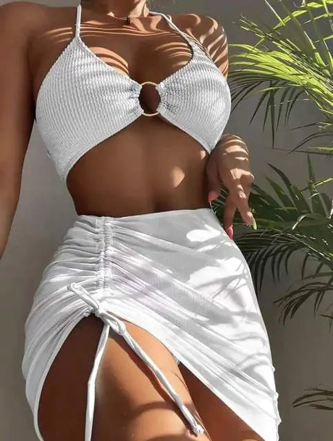 3-Piece Mesh Skirt Swimsuit - Sexy & Stylish Beachwear