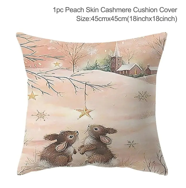 Christmas Elk Tree Cushion Cover - Festive Holiday Decor with Embroidered Design and Plush Comfort