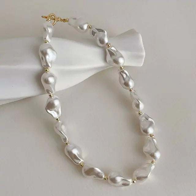 Baroque Pearl Buckle Necklace - Unique Irregular Pearls