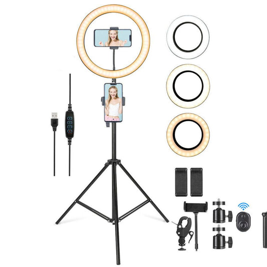 10" USB-Powered LED Ring Light Kit with Adjustable Tripod, 3 Color Modes & Remote Control