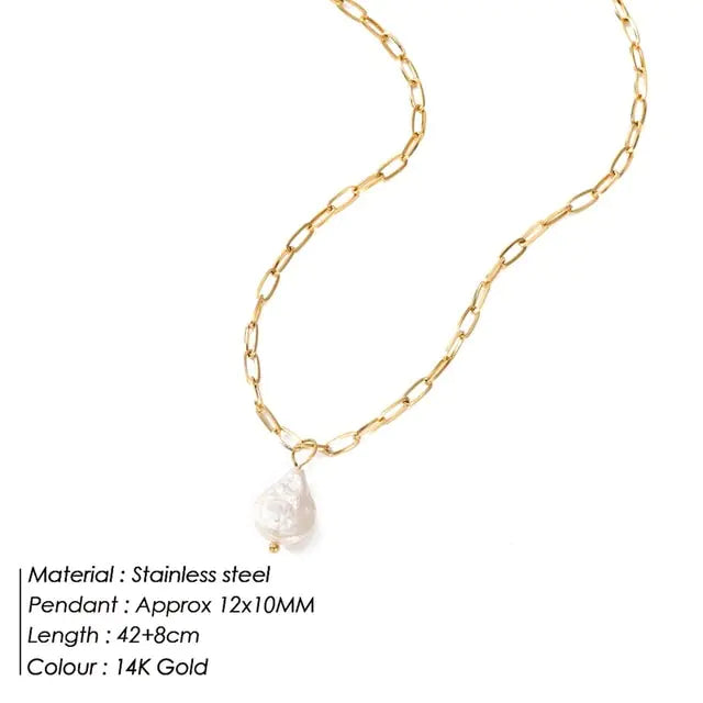 Rectangle Link Chain Pearl Necklace with Freshwater Pendant