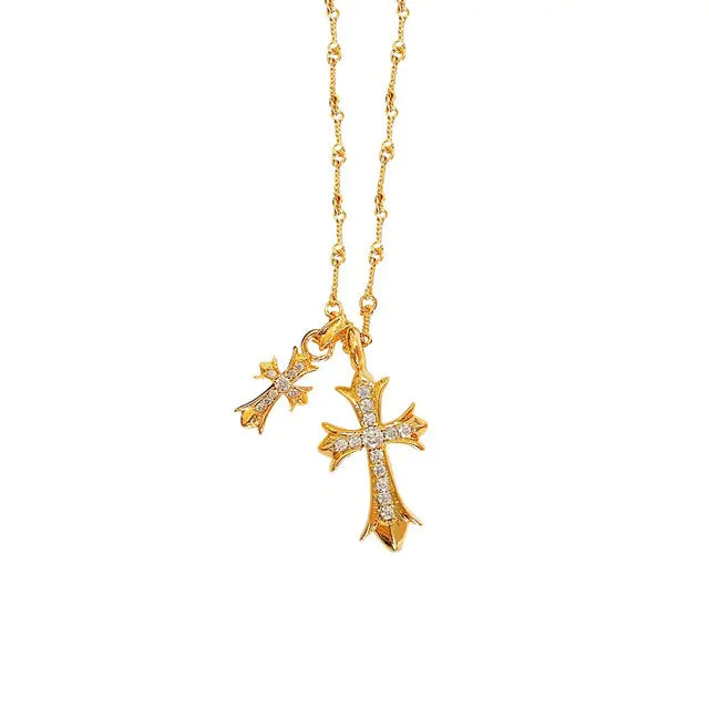 Retro Cross Zircon Necklace with Dazzling Zircon Stones