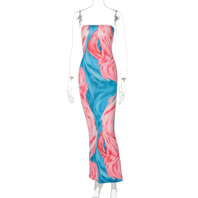 Strapless Tie-Dye Midi Dress