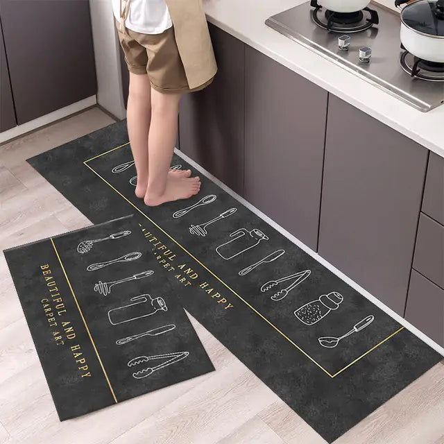 Tableware Pattern Floor Mat - Elegant & Durable Polyester Mat, Non-Slip Backing, Machine-Washable - 40x60 cm