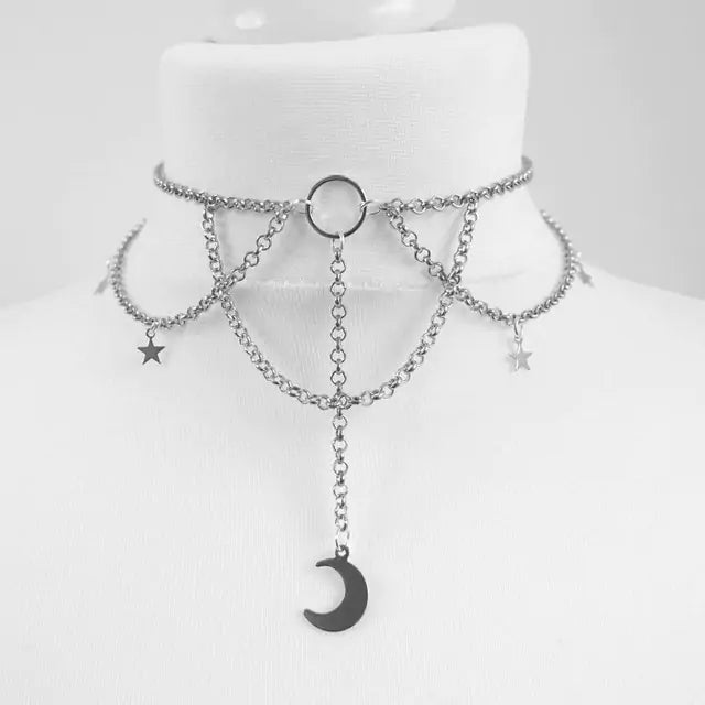 Black Velvet Crescent Moon Necklace - Gothic-inspired Pendant for Sophisticated Style