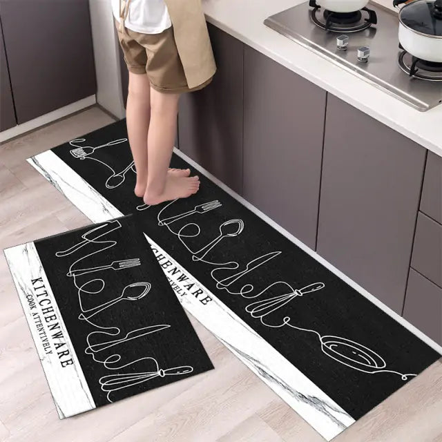 Tableware Pattern Floor Mat - Elegant & Durable Polyester Mat, Non-Slip Backing, Machine-Washable - 40x60 cm