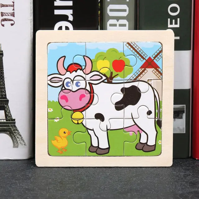 Wooden 3D Puzzle for Kids - Cartoon Animal Traffic Tangram Design