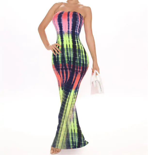 Strapless Tie-Dye Midi Dress