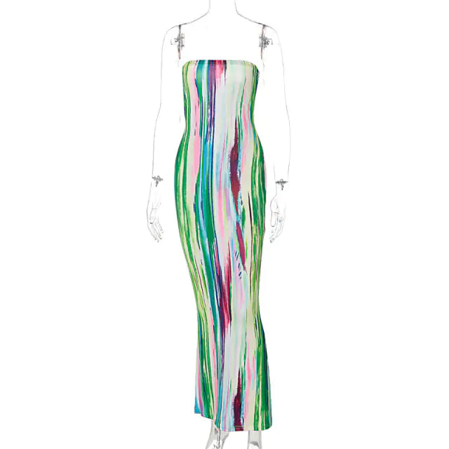 Strapless Tie-Dye Midi Dress