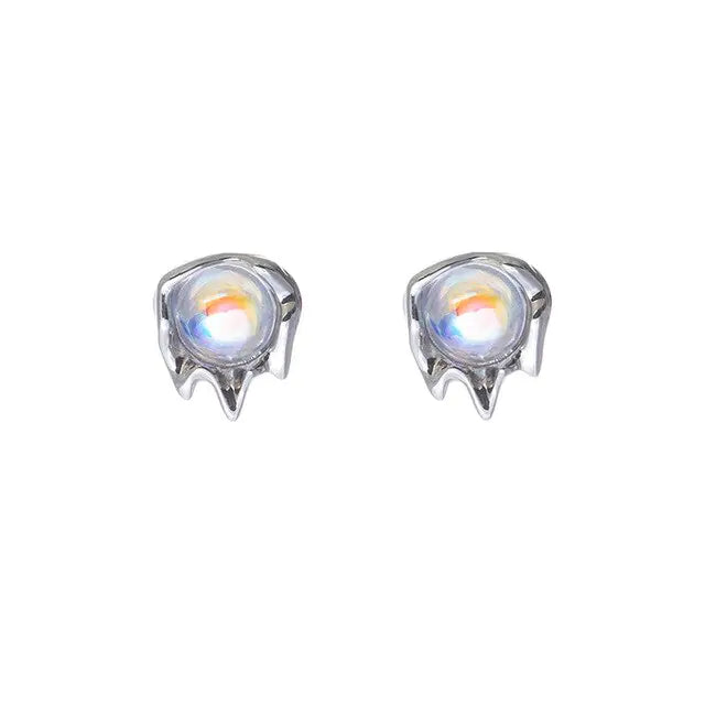 Moonstone & Lava Geometric Stud Earrings - Gray Iridescent Coated