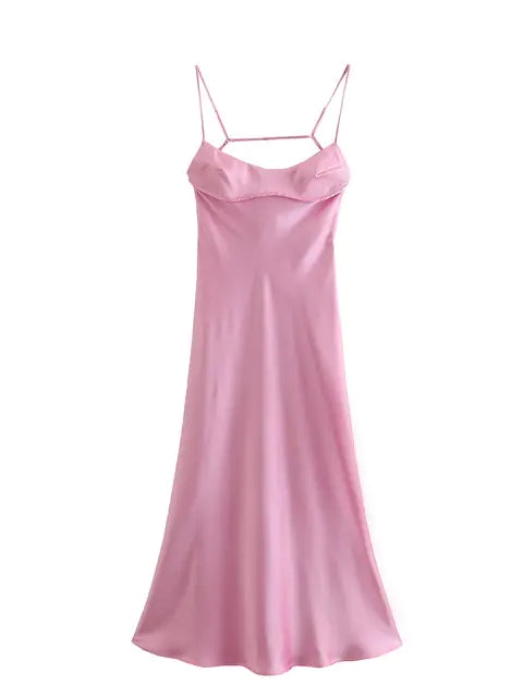 Satin Sleeveless Dress - Flirty Pink Cami Dress for Fun Nights