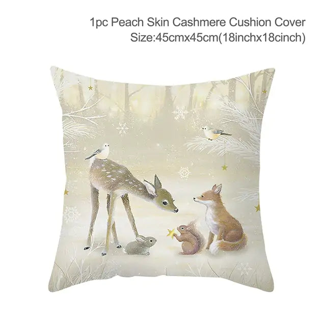 Christmas Elk Tree Cushion Cover - Festive Holiday Decor with Embroidered Design and Plush Comfort