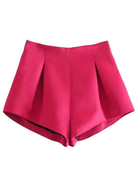 Vintage High-Waist Shorts with Pleated Front and Back Zipper