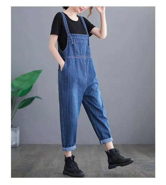 Art Stitching Denim Overalls - High-Quality, Loose-Fitting, Wide Leg Design