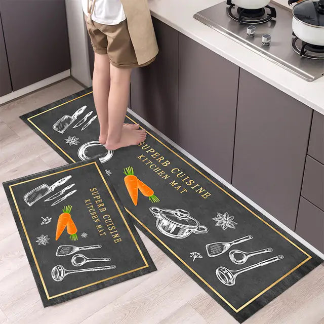 Tableware Pattern Floor Mat - Elegant & Durable Polyester Mat, Non-Slip Backing, Machine-Washable - 40x60 cm