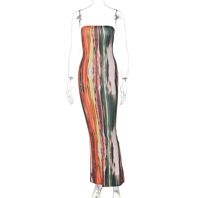 Strapless Tie-Dye Midi Dress