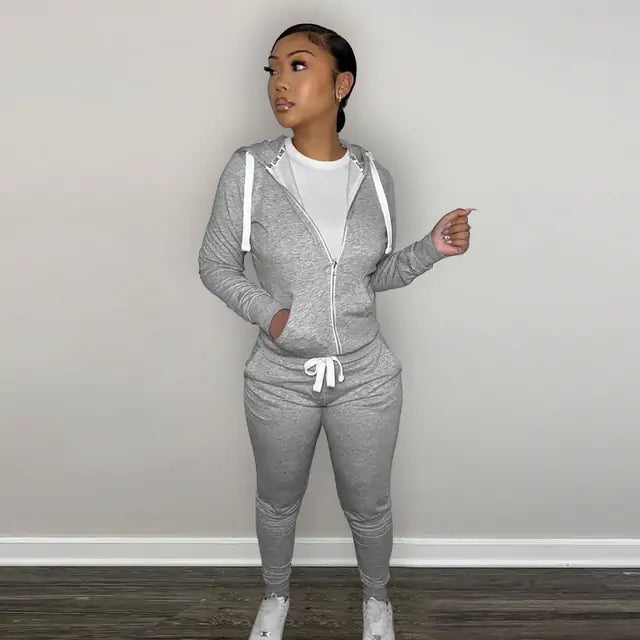 2 Piece Velour Jogger Tracksuit Set with Hoodie and Pockets