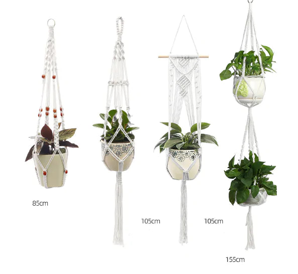 Macrame Plant Hangers - Set of 4 | 100% Cotton Rope | Boho-Chic Design