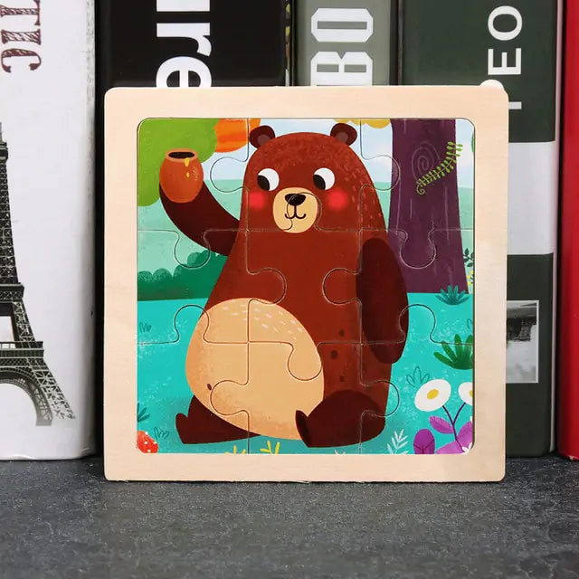 Wooden 3D Puzzle for Kids - Cartoon Animal Traffic Tangram Design