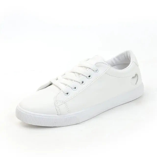 Skate White Shoes with Breathable Fabric and Heart Cut-Outs - Stylish and Comfortable!