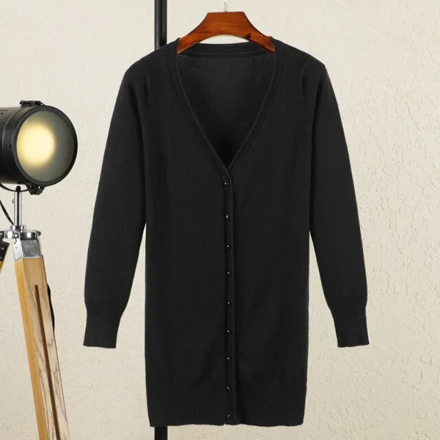 V-Neck Woman Cardigan for Spring and Autumn - Elegant and Versatile Design