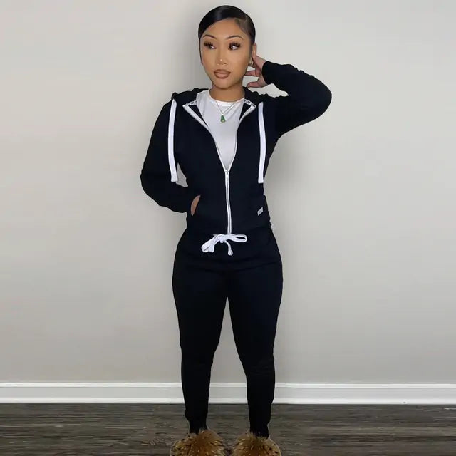 2 Piece Velour Jogger Tracksuit Set with Hoodie and Pockets