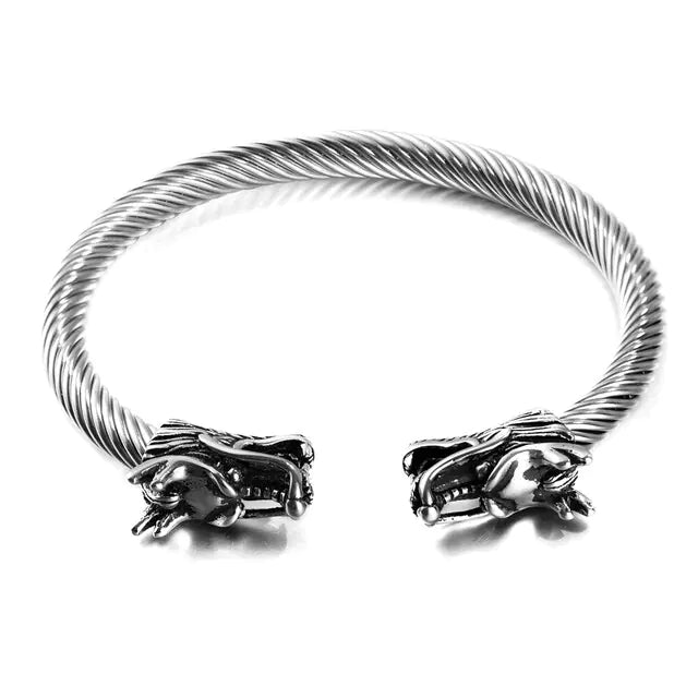 Double Dragon Viking-Inspired Cable Wire Bracelet