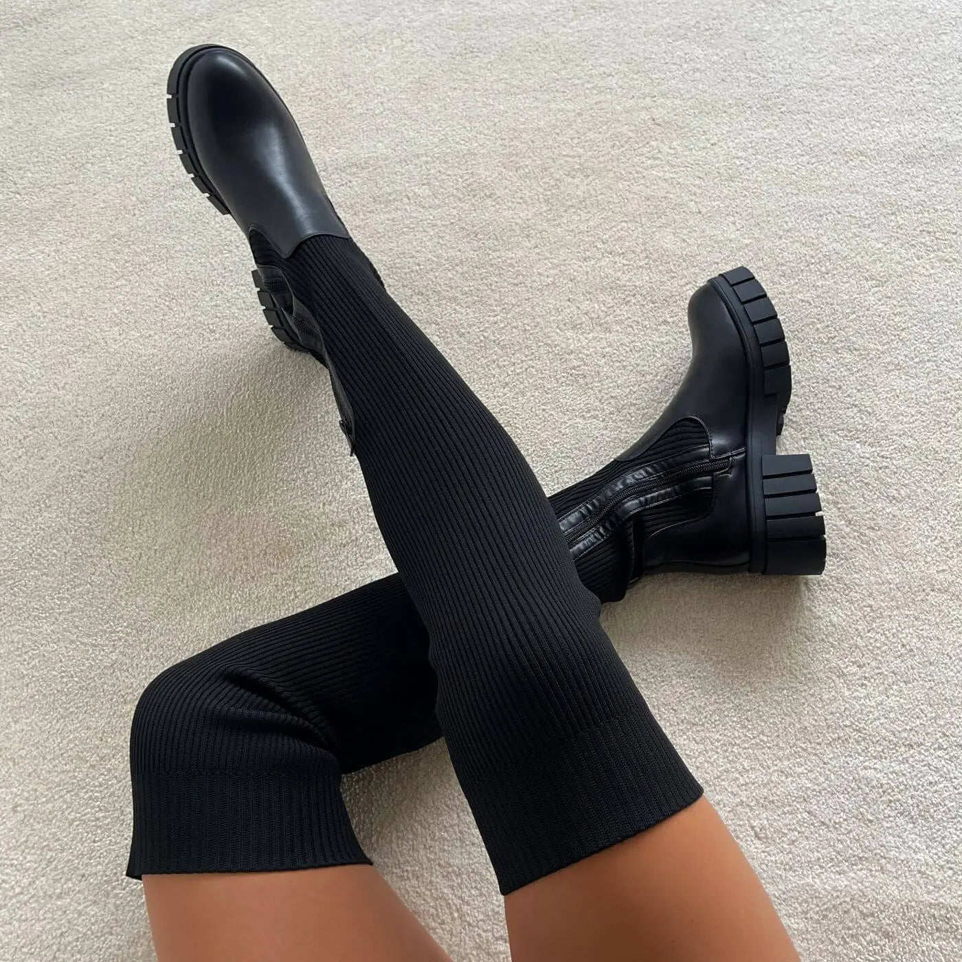 Thigh High Stretch Knit Boots - Perfect Fit & Stylish Versatility