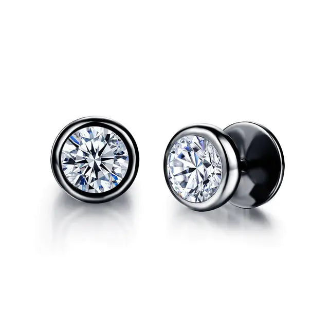 Small Black Stud Earrings - Stainless Steel Punk Design