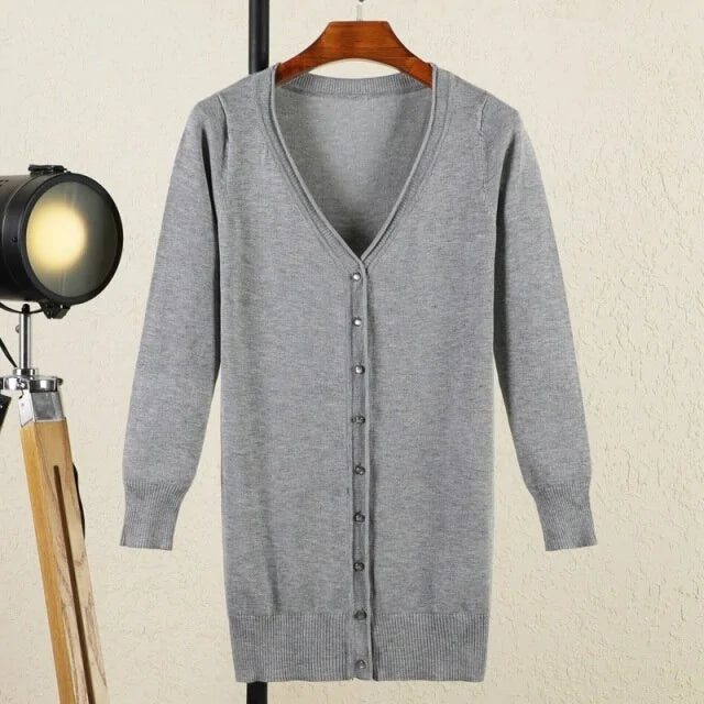 V-Neck Woman Cardigan for Spring and Autumn - Elegant and Versatile Design