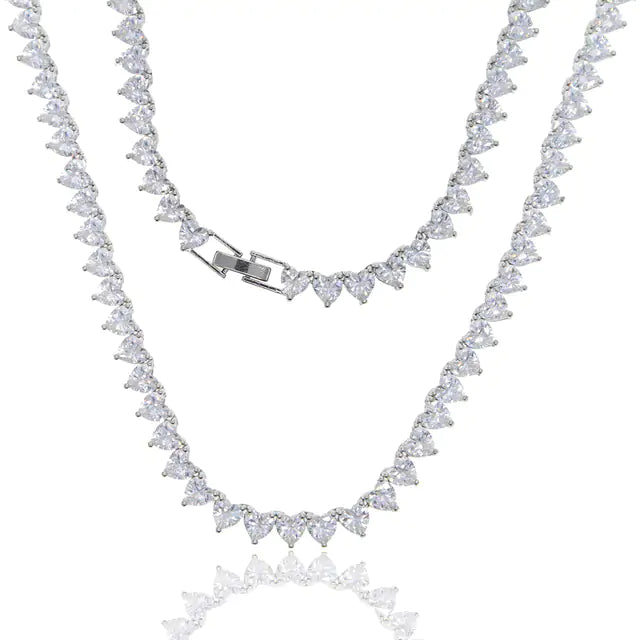 5A Heart CZ Tennis Necklace - Sparkle with Love and Elegance