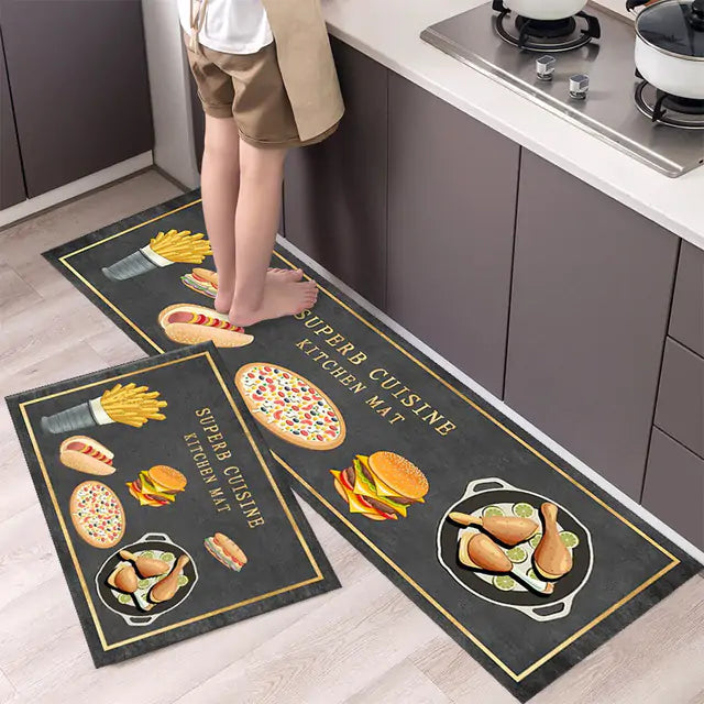 Tableware Pattern Floor Mat - Elegant & Durable Polyester Mat, Non-Slip Backing, Machine-Washable - 40x60 cm