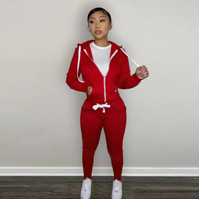 2 Piece Velour Jogger Tracksuit Set with Hoodie and Pockets