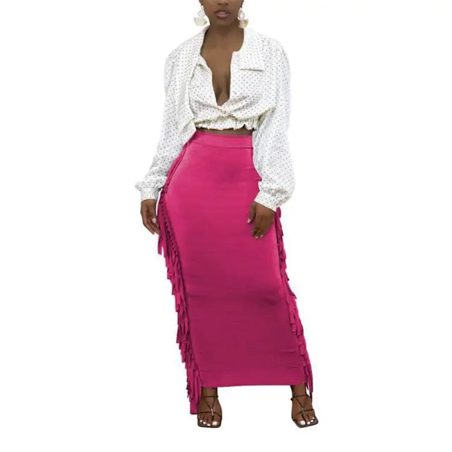 Tassel Maxi Skirt with Flirty Tassels - Lightweight and Versatile