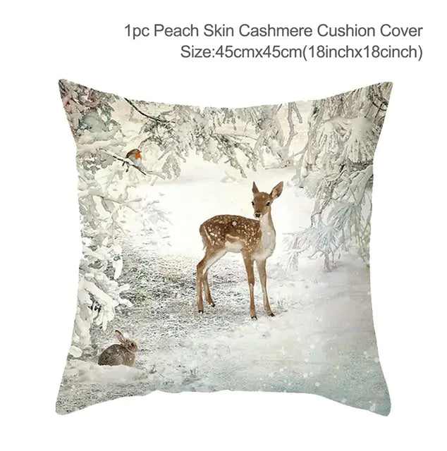 Christmas Elk Tree Cushion Cover - Festive Holiday Decor with Embroidered Design and Plush Comfort