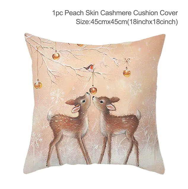 Christmas Elk Tree Cushion Cover - Festive Holiday Decor with Embroidered Design and Plush Comfort