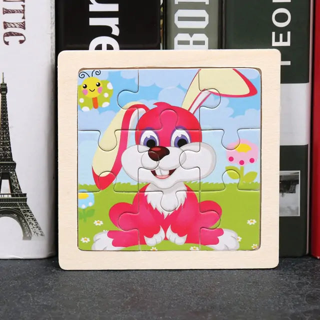 Wooden 3D Puzzle for Kids - Cartoon Animal Traffic Tangram Design