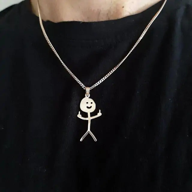 Stickman Pendant Necklace - Titanium Steel, Adjustable Length, Middle Finger Design