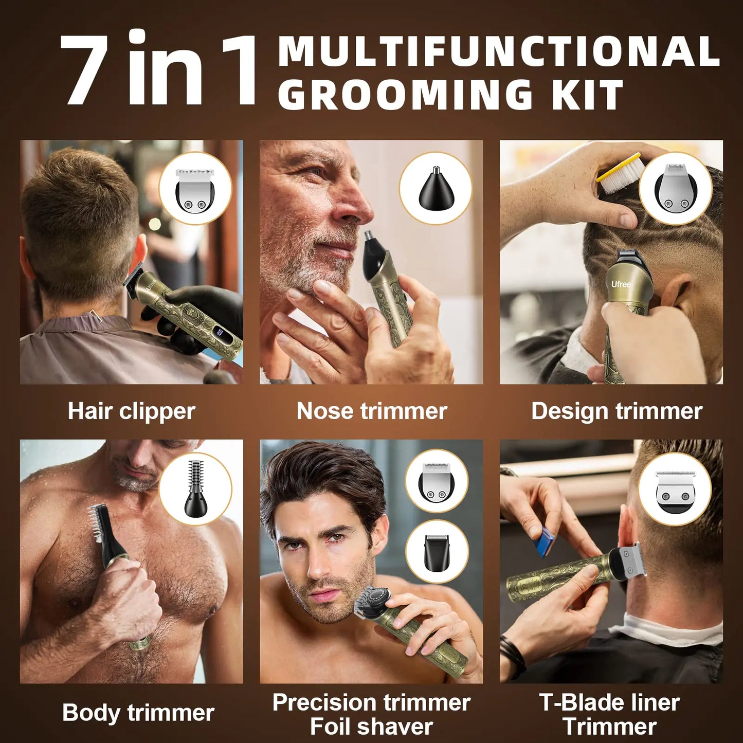 Ufree Beard Trimmer for Men – 7-in-1 Cordless Grooming Kit