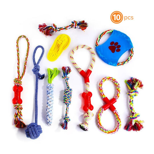 10-Piece Durable Braided Cotton Rope Dog Chew Toys for Dental Health and Endless Fun