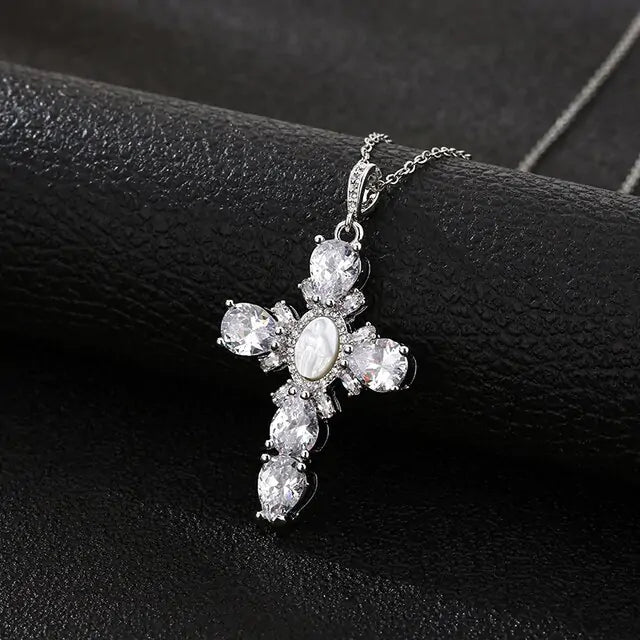 Cross Crystal Necklace with Sparkling Crystals and Adjustable Chain