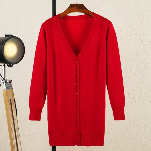 V-Neck Woman Cardigan for Spring and Autumn - Elegant and Versatile Design