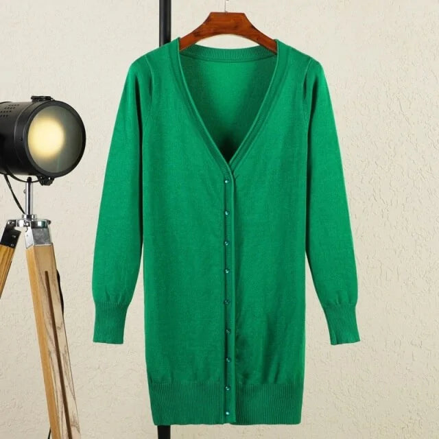 V-Neck Woman Cardigan for Spring and Autumn - Elegant and Versatile Design