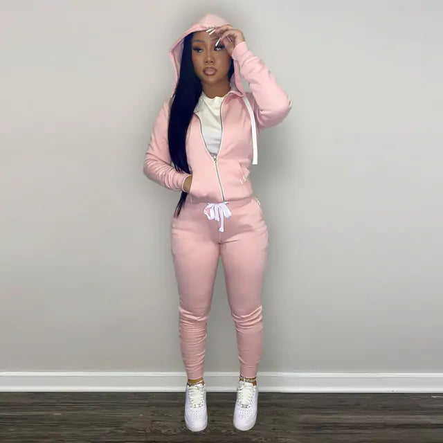 2 Piece Velour Jogger Tracksuit Set with Hoodie and Pockets