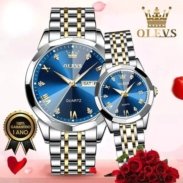 Olevs Diamond 3D Watch Set - Swiss Quartz Movement, Stainless Steel, Limited Edition 3D Dial, 30m Water Resistance, Sapphire Glass