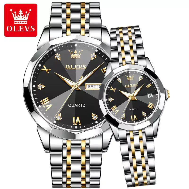 Olevs Diamond 3D Watch Set - Swiss Quartz Movement, Stainless Steel, Limited Edition 3D Dial, 30m Water Resistance, Sapphire Glass