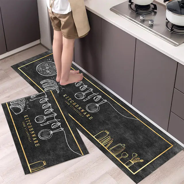 Tableware Pattern Floor Mat - Elegant & Durable Polyester Mat, Non-Slip Backing, Machine-Washable - 40x60 cm