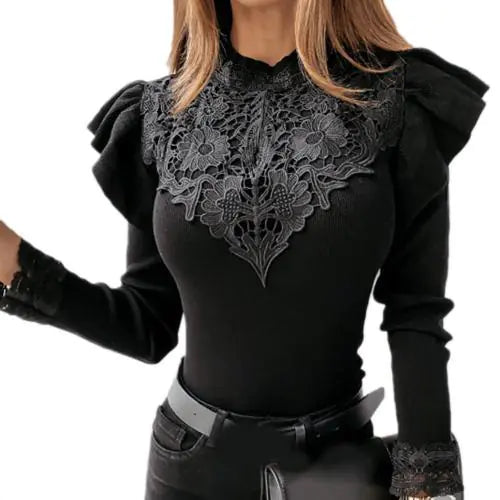 Long Sleeve Ruffle Lace Blouse