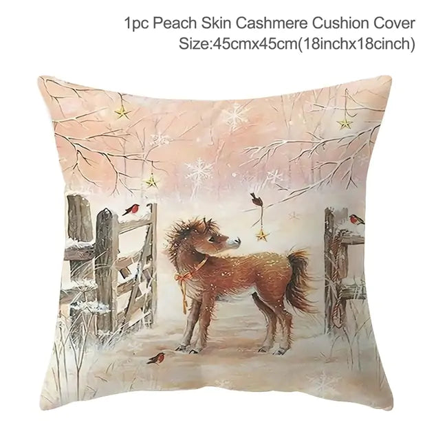 Christmas Elk Tree Cushion Cover - Festive Holiday Decor with Embroidered Design and Plush Comfort