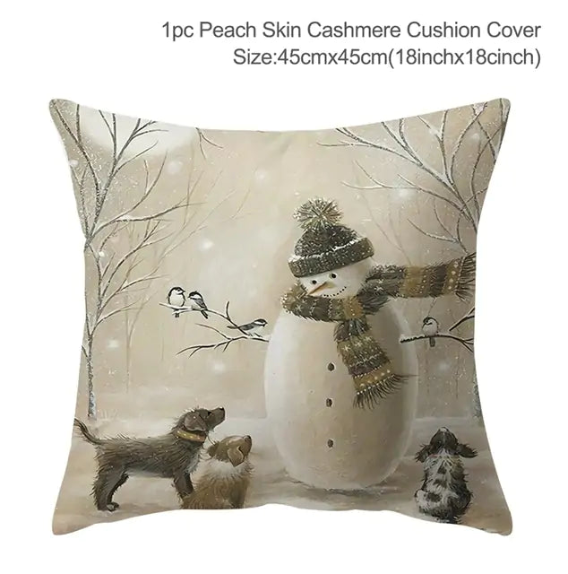 Christmas Elk Tree Cushion Cover - Festive Holiday Decor with Embroidered Design and Plush Comfort